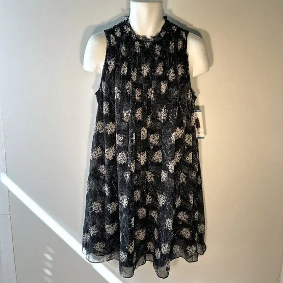 Joie SZL NWT Silky Navy Baltic Print smocked dress Dressy Office Boho Romantic - Picture 7 of 13
